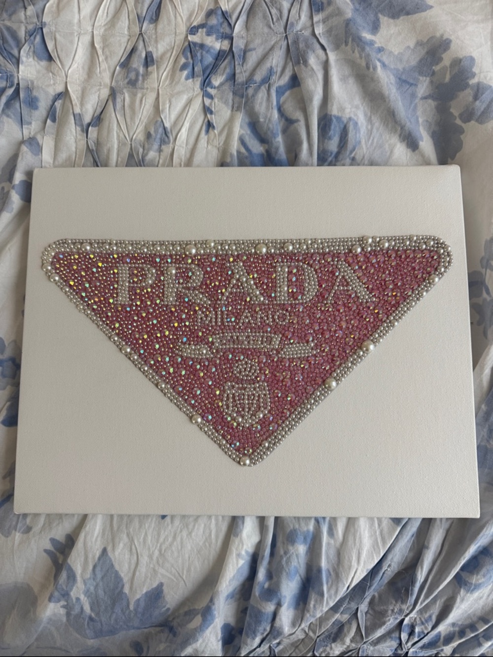 Prada-Inspired Pink Crystal Logo Wall Art
